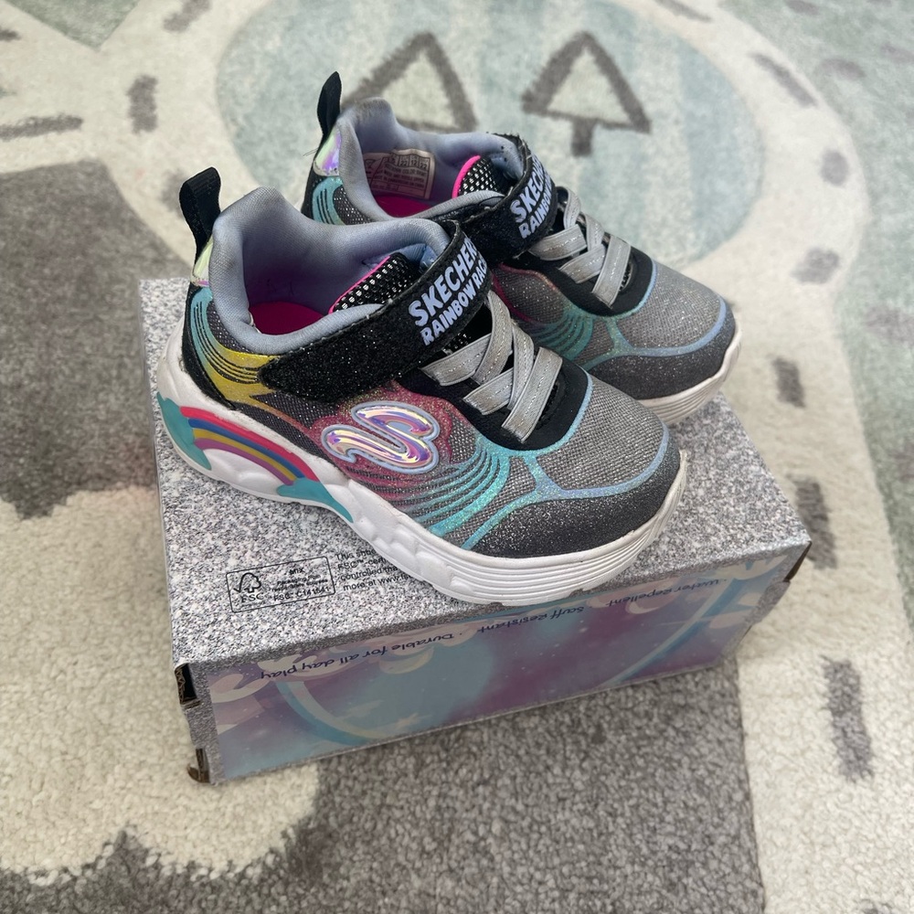 Skechers Kids' Gray and Black Rainbow Sneakers